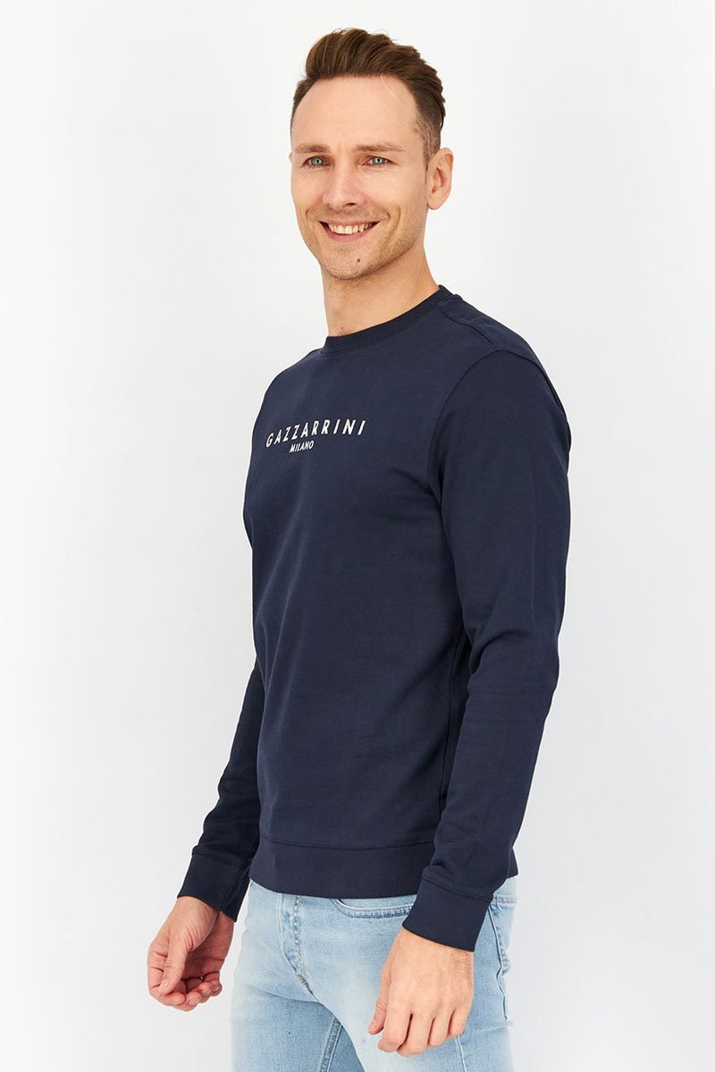 Gazzarrini Men Crew Neck Long Sleeve Solid Sweatshirt, Navy - Image 3